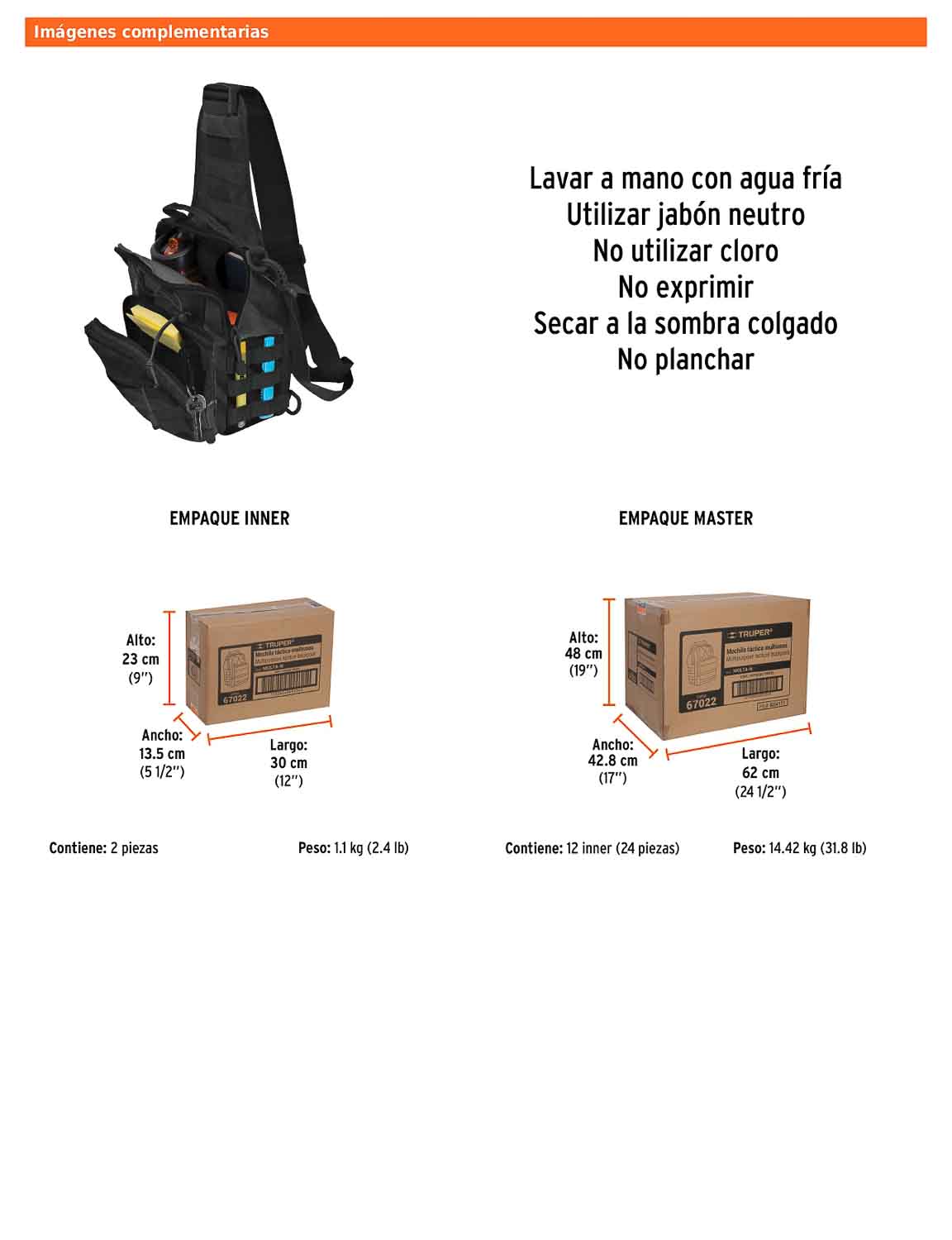Mochila táctica multiusos negra de 6 L con diseño 3 en 1