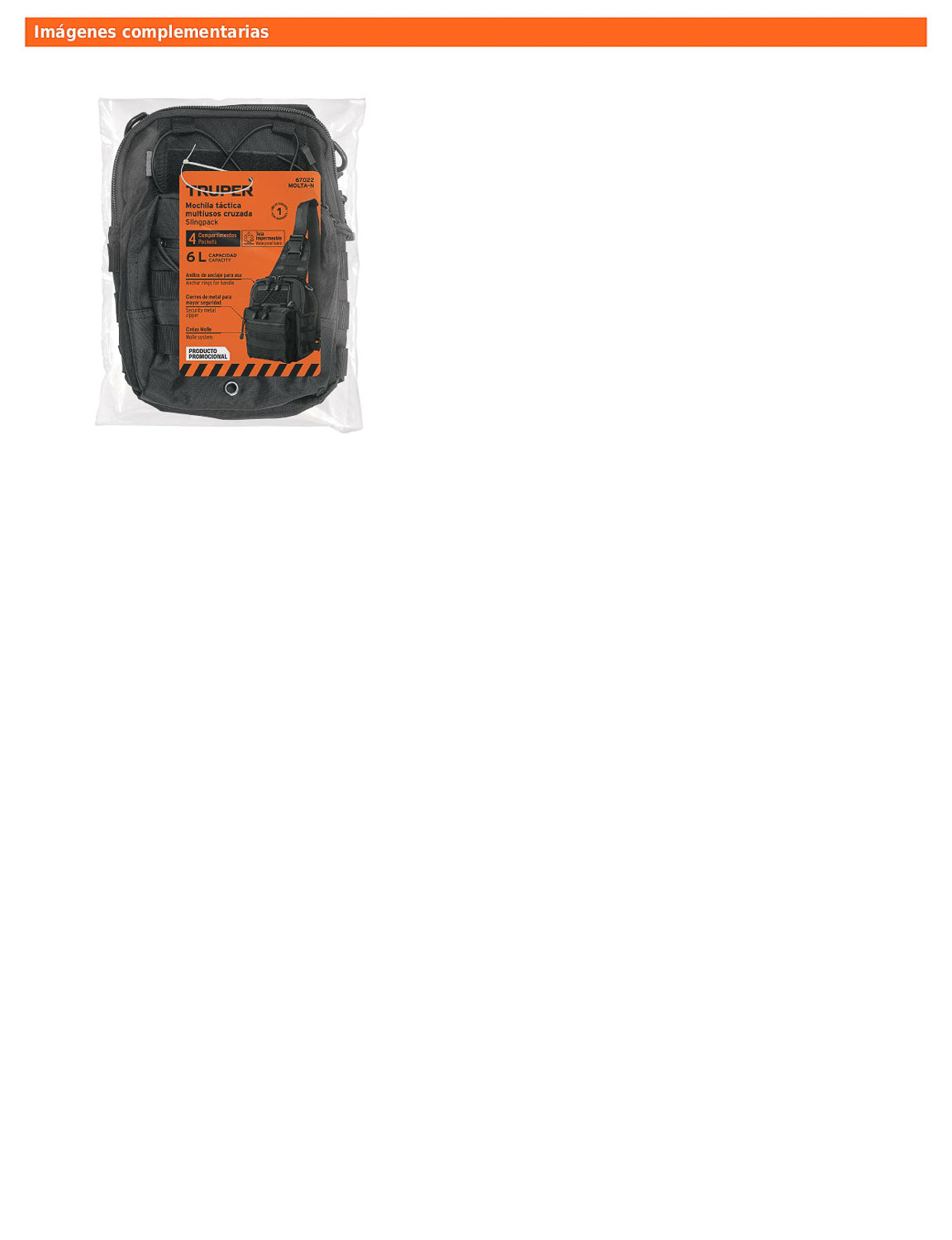 Mochila táctica multiusos negra de 6 L con diseño 3 en 1