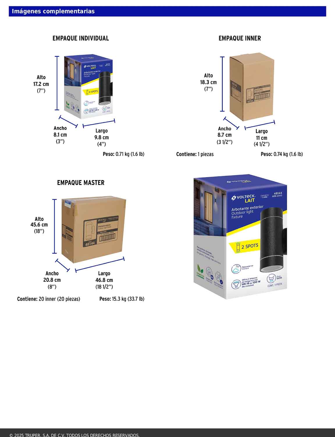 Arbotante de acento con 2 luces tipo spot color negro