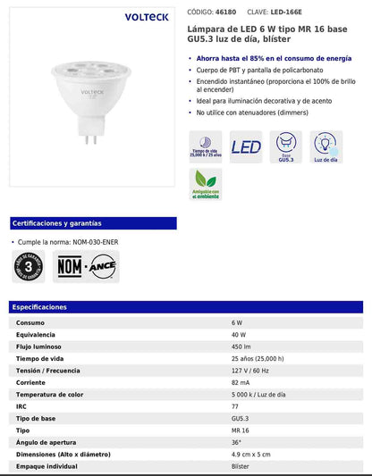 Lámpara LED de 6 W con base GU5.3