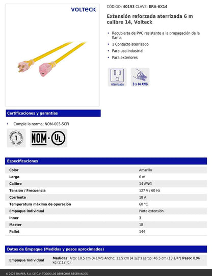 Extensión reforzada aterrizada 6 m calibre 14