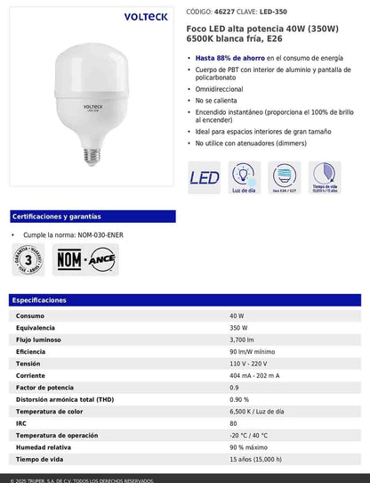 Foco LED de alta potencia de 40W con luz fría