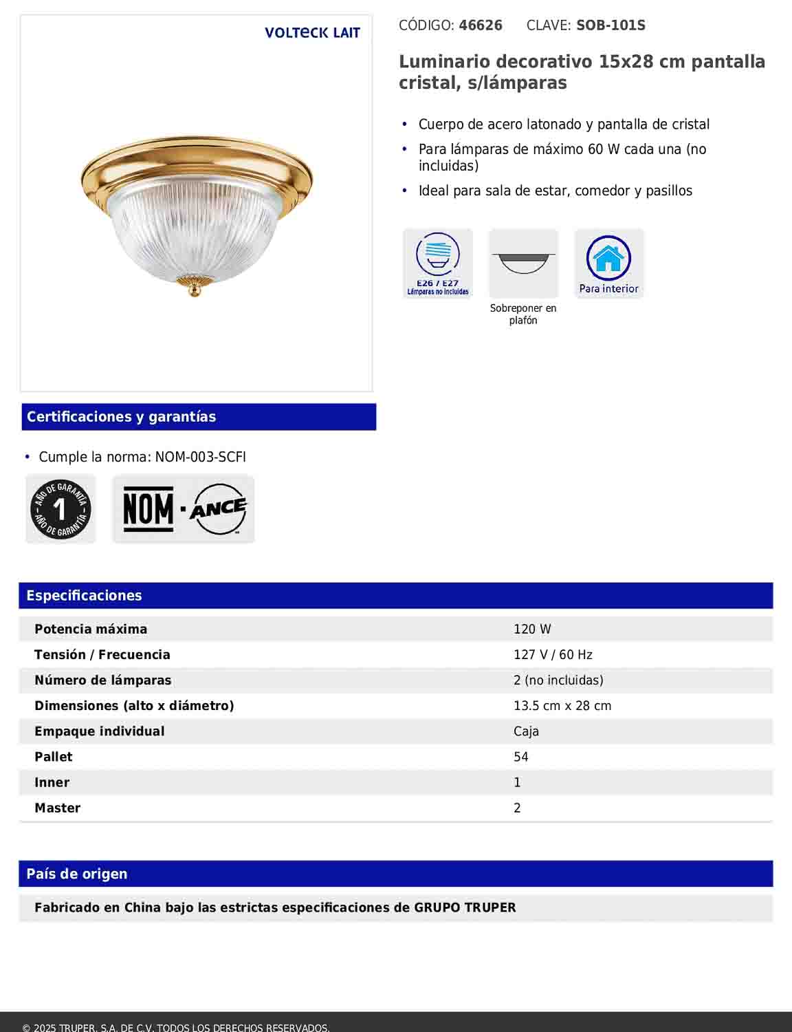 Luminario decorativo de sobreponer con pantalla de cristal