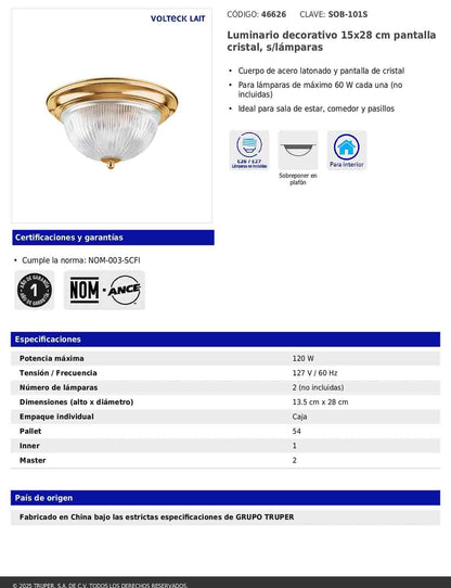 Luminario decorativo de sobreponer con pantalla de cristal