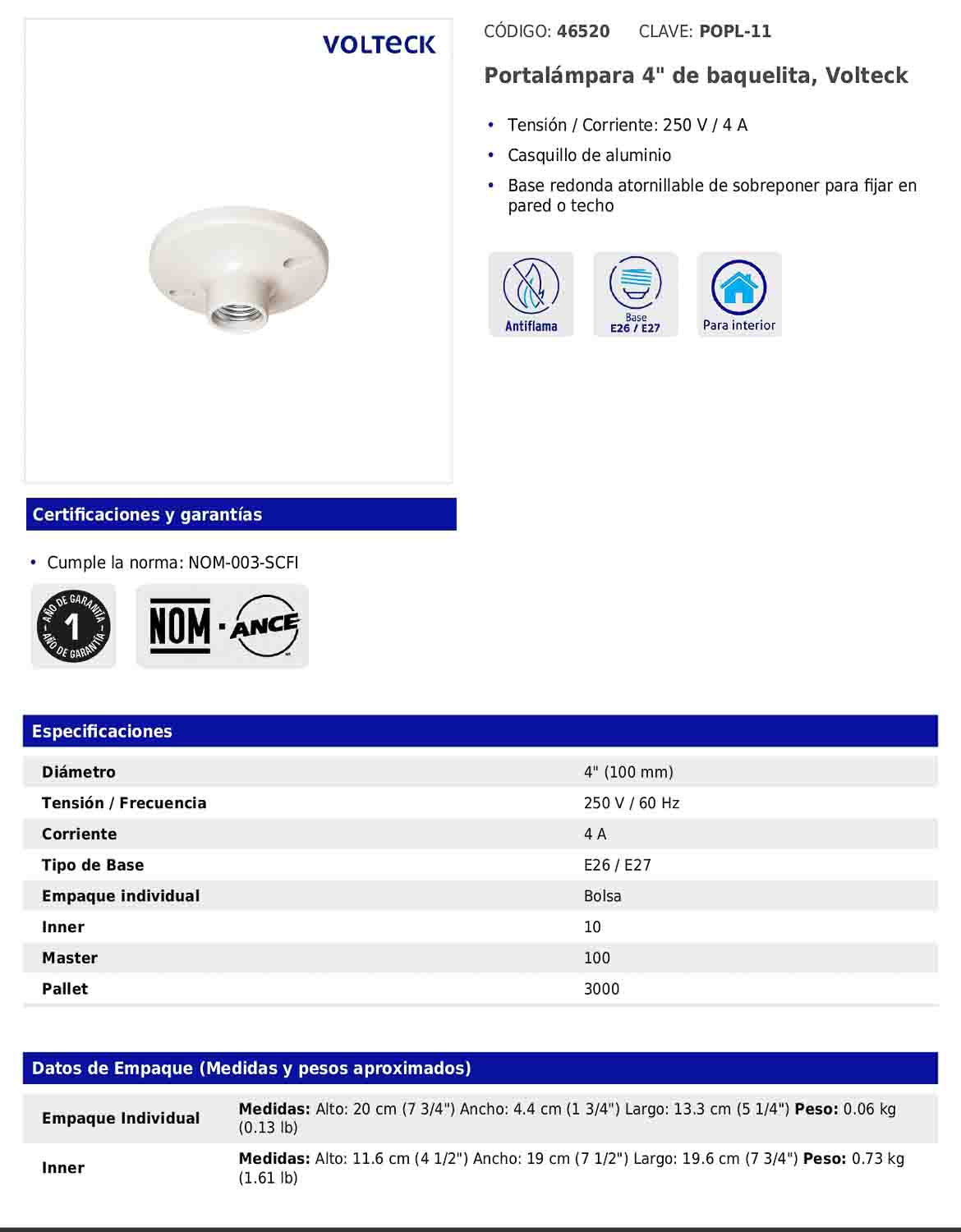 Portalámpara de baquelita de 4 in con casquillo de aluminio y base redonda