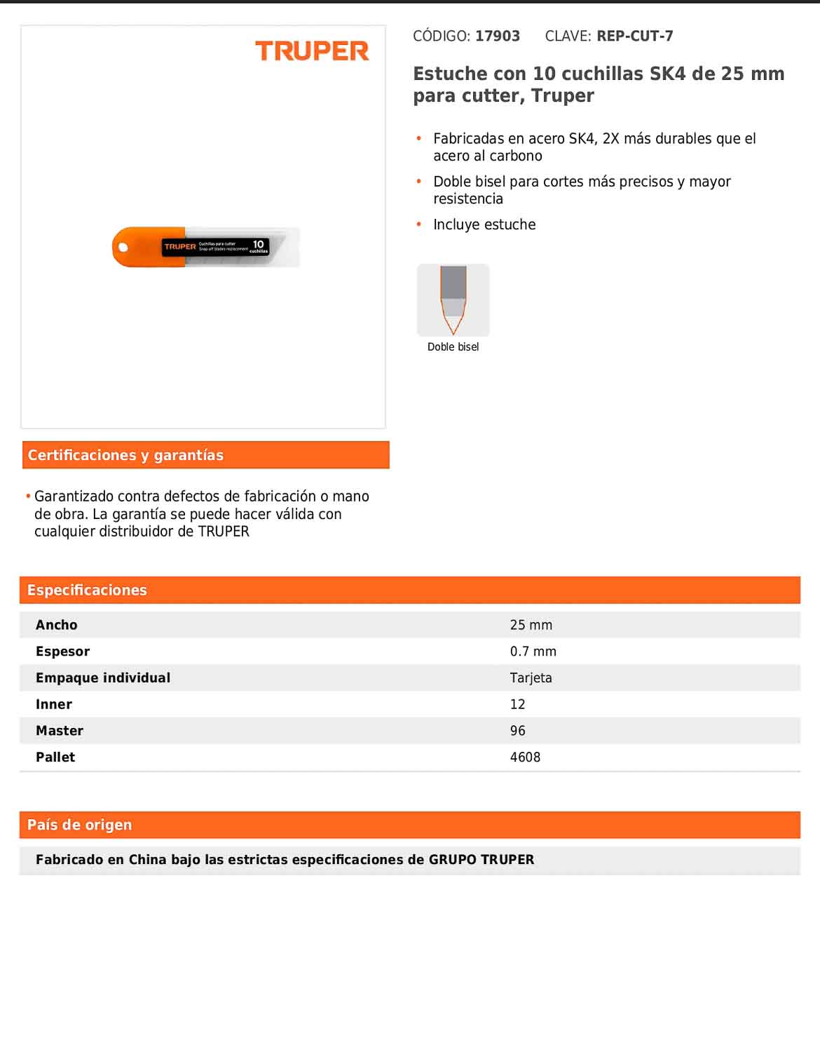 Estuche con 10 cuchillas de 25 mm para cutter