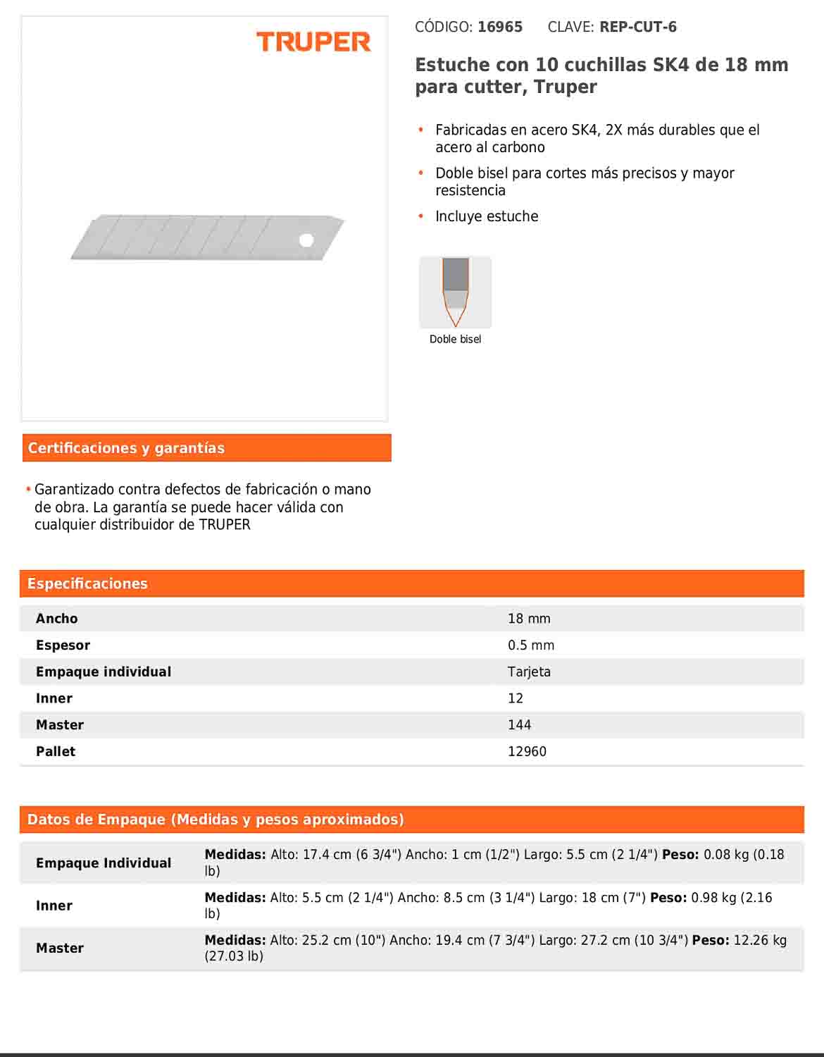 Estuche con 10 cuchillas de 18 mm para cutter
