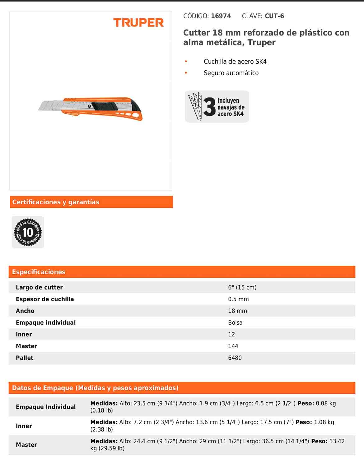 Cutter de 18 mm reforzado de plástico con alma metálica