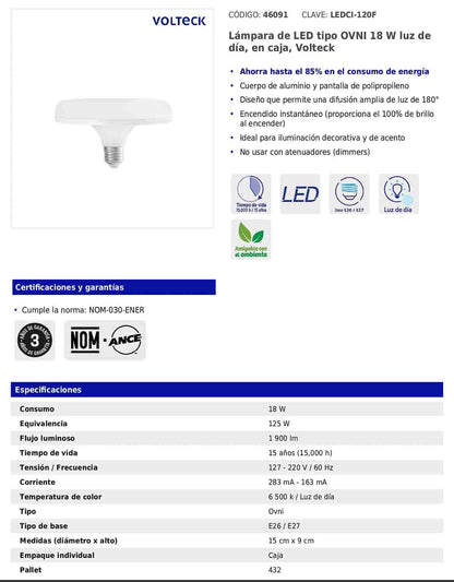 Lámpara LED tipo ovni de 18 W con luz de día