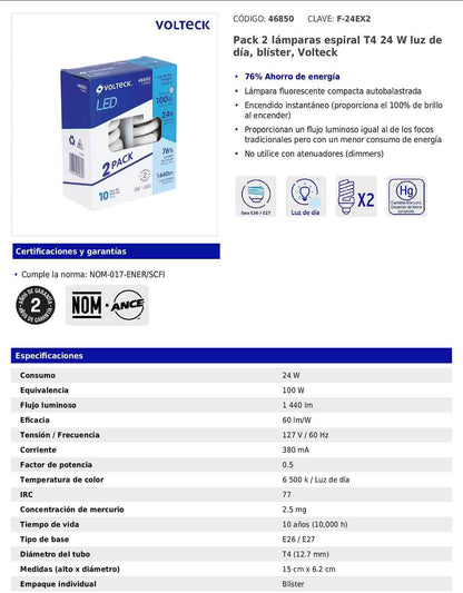 Lámpara espiral T4 de 24 W con luz de día