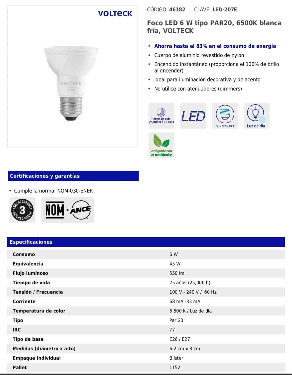 Foco LED de 6 W con luz de día