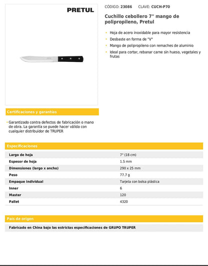 Cuchillo cebollero de 7 pulgadas con mango de polipropileno