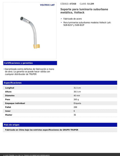 Soporte metálico para luminario suburbano