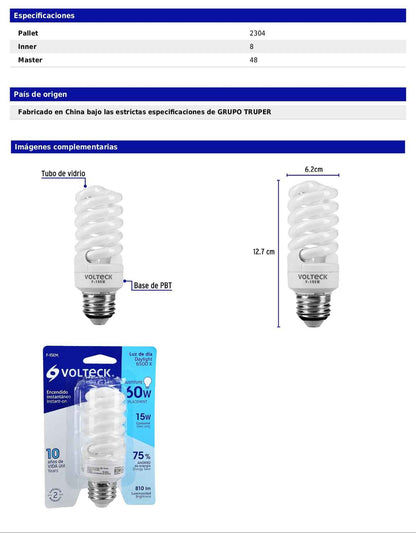 Lámpara espiral mini T2 de 15 W con luz de día
