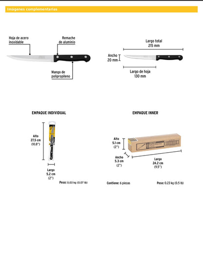 Cuchillo liso para asado de 5 pulgadas con mango de polipropileno