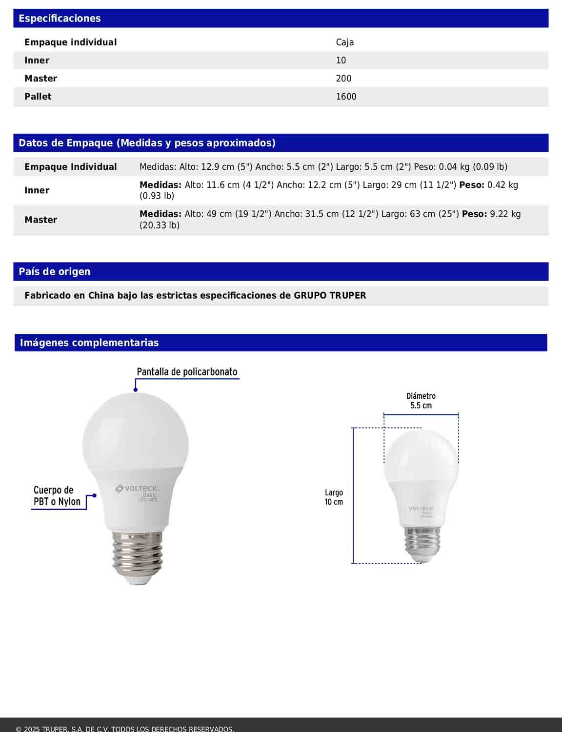 Foco LED 6W A19 6500K blanca fría 570 lm BASIC
