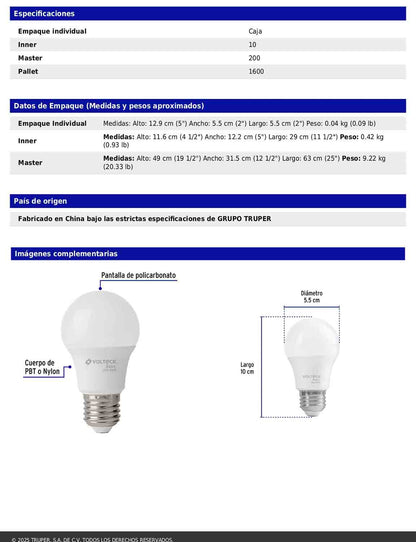Foco LED 6W A19 6500K blanca fría 570 lm BASIC