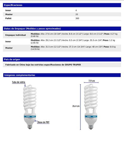 Lámpara espiral fluorescente T5 de 65 W de alta potencia luz de día