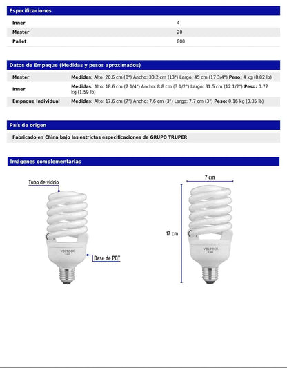 Lámpara espiral fluorescente T4 de 45 W de alta potencia luz de día