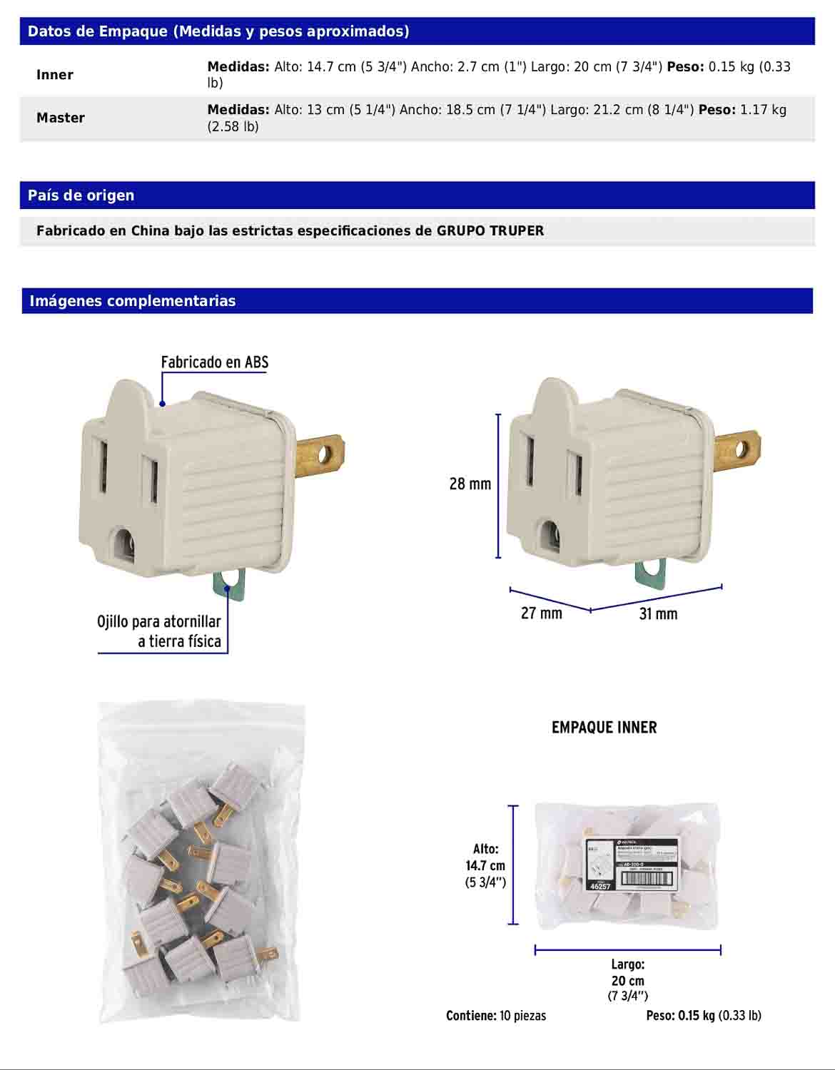 Adaptador de 3 a 2 gris con ojillo para tierra física