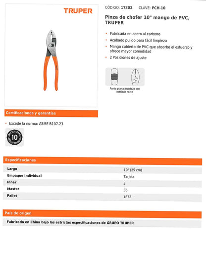 Pinza de chofer de 25 cm con mango de PVC