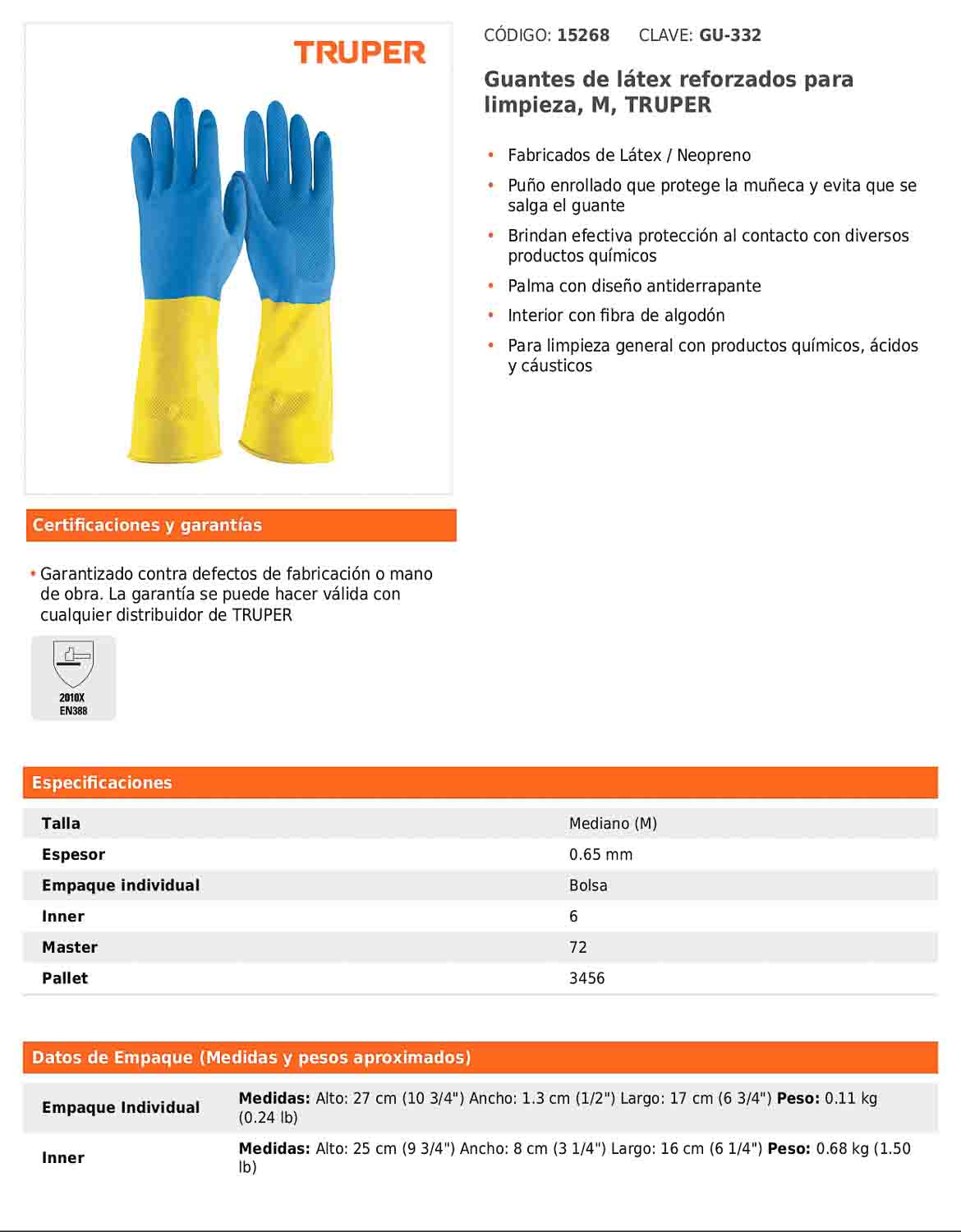 Guantes de látex reforzados para limpieza mediano