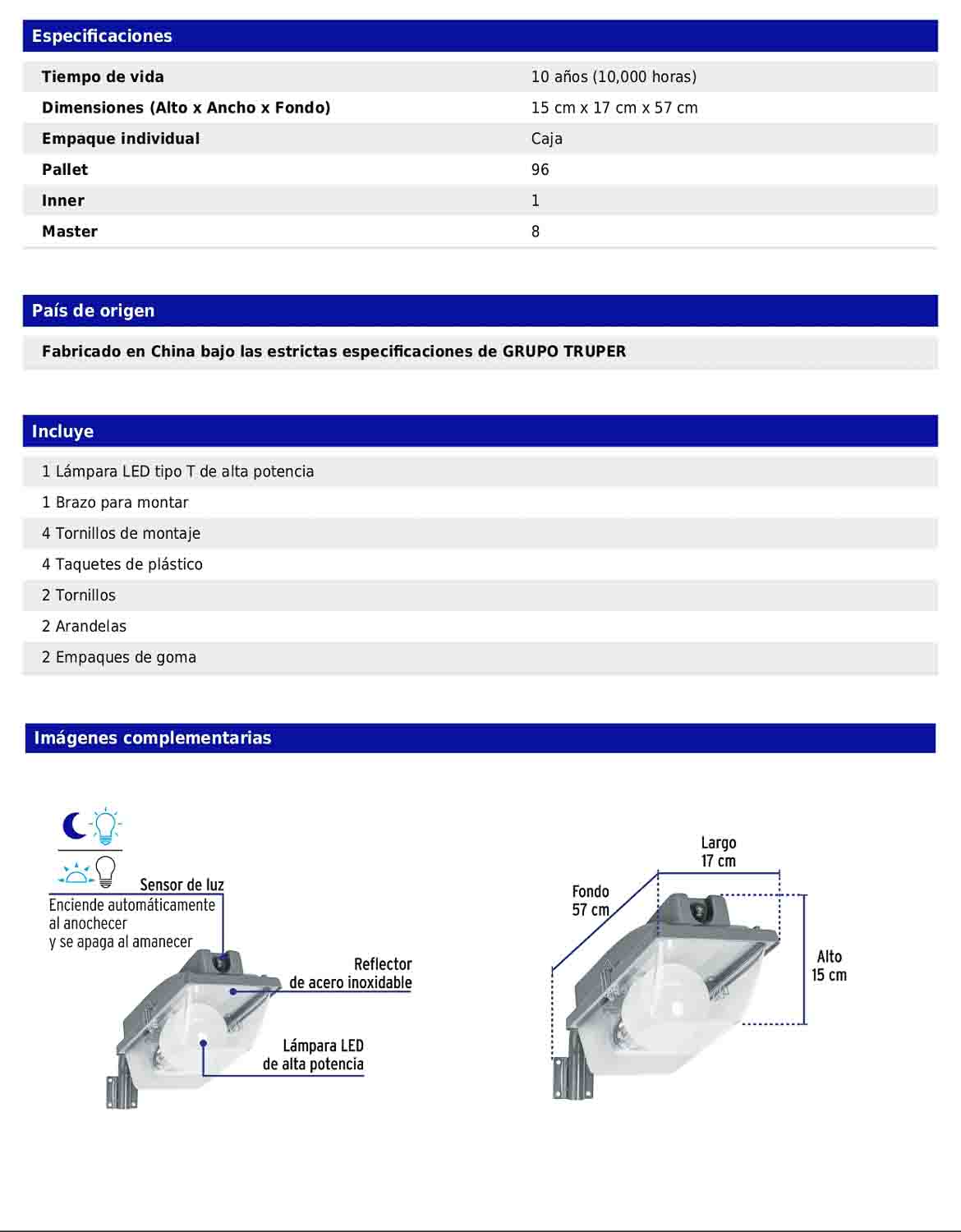 Luminario suburbano de ABS con foco LED de 30 W y sensor de luz