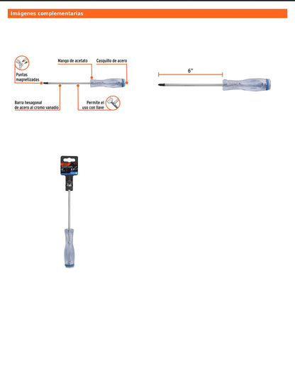 Desarmador de cruz de golpe de PH2 x 6 con barra hexagonal