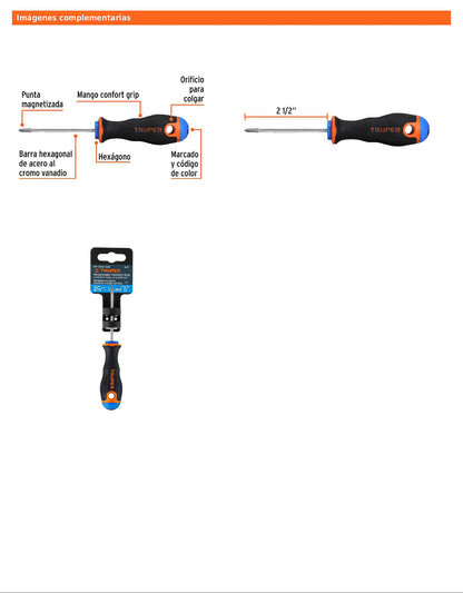 Desarmador de cruz de 1/8 con barra de 6.35 cm y mango Comfort Grip