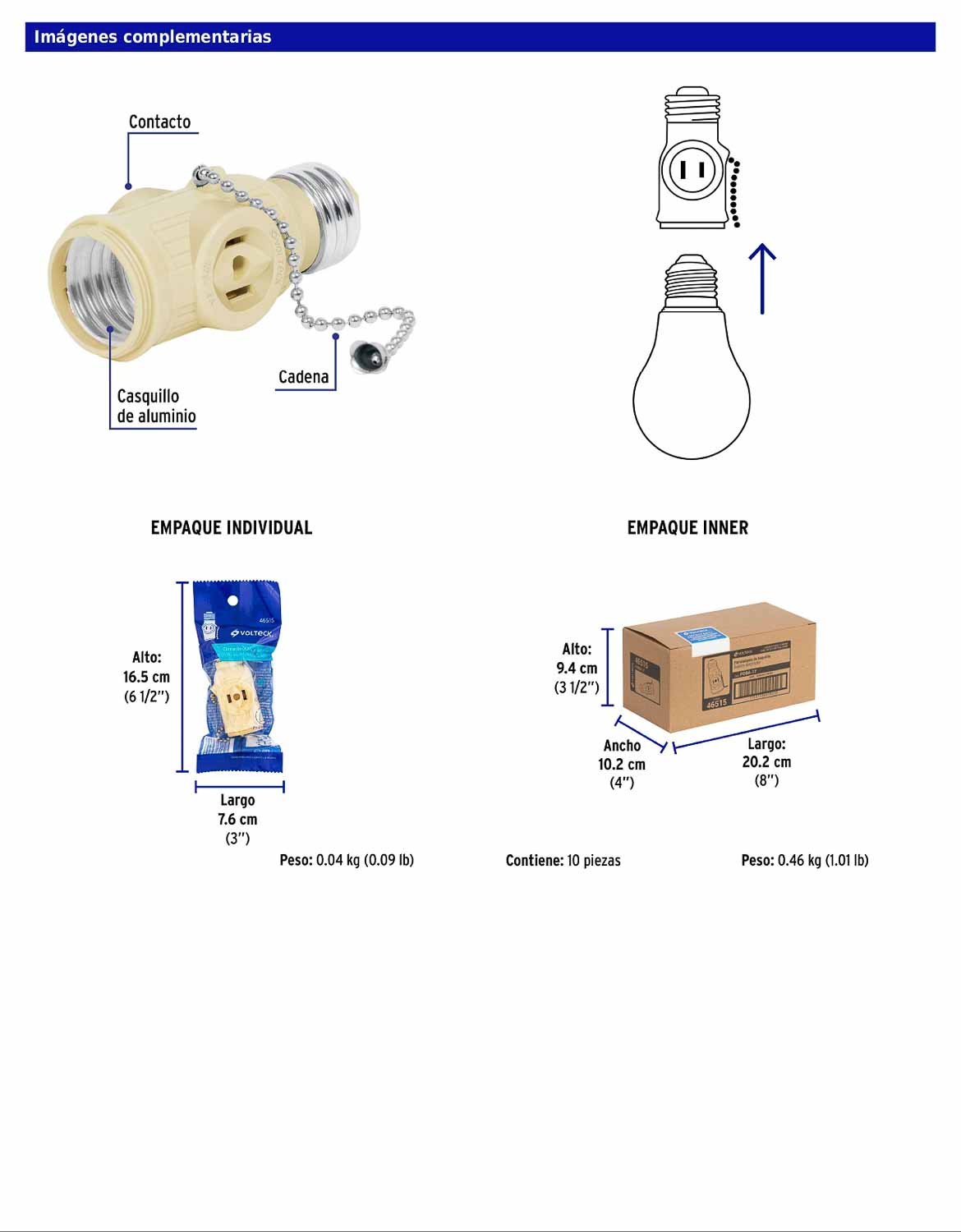 Portalámpara de baquelita con interruptor de cadena y casquillo de aluminio