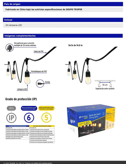 Serie de luces LED de 14.6 m con 24 lámparas para exterior