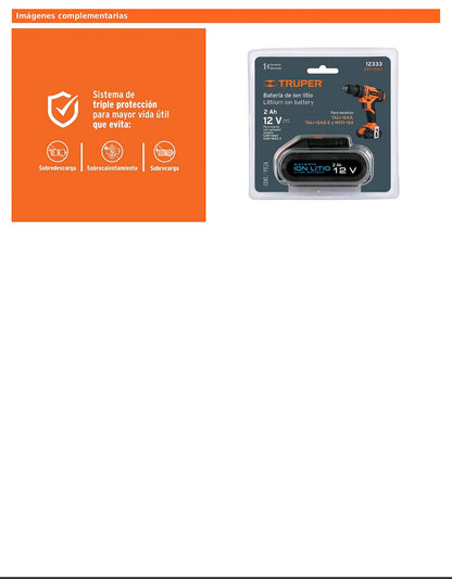 Batería de ion litio de 12 V con capacidad de 2 Ah