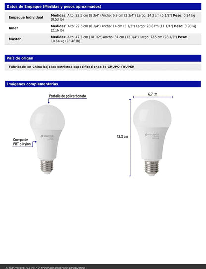 Pack de 4 focos LED 16W A22 6500K blanca fría 1550 lm BASIC