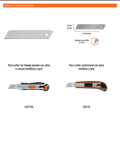 Estuche con 10 cuchillas de 25 mm para cutter