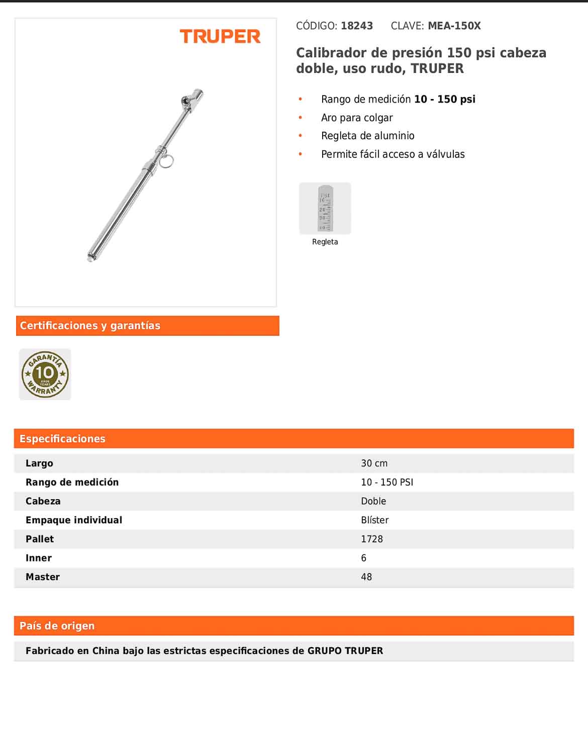 Calibrador de aire para llantas de 150 PSI con cabeza doble
