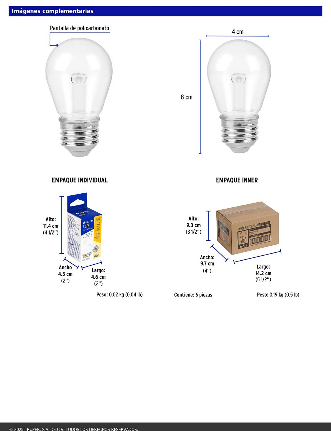 Foco LED decorativo de 1W con luz ámbar sin filamento