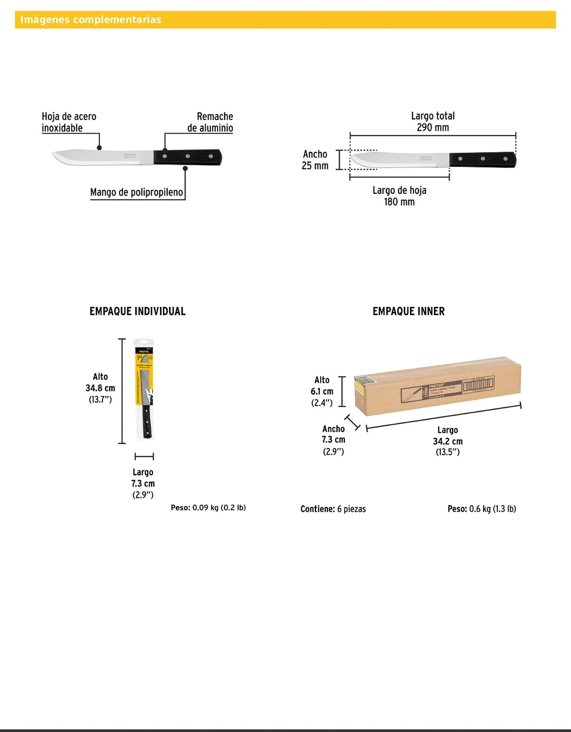 Cuchillo cebollero de 7 pulgadas con mango de polipropileno