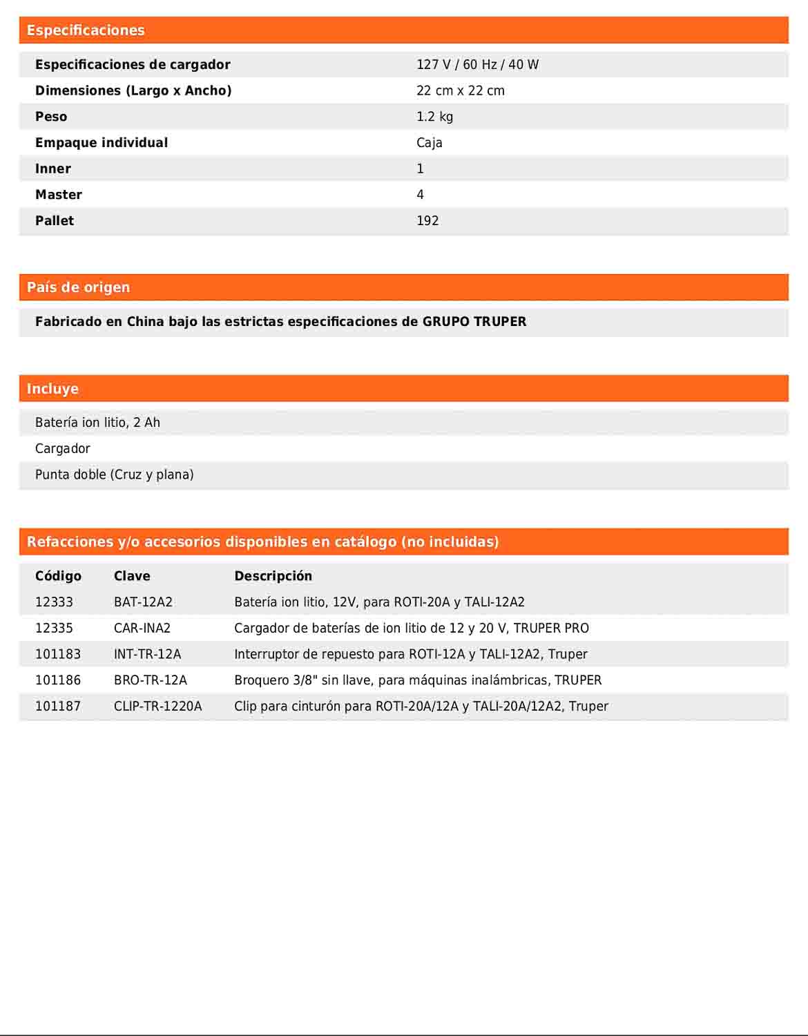 Rotomartillo inalámbrico de 3/8 in con batería 12 V y dos velocidades