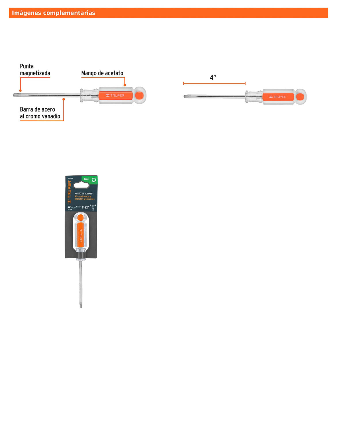Desarmador Torx T-27 con barra de 10.16 cm y mango de acetato