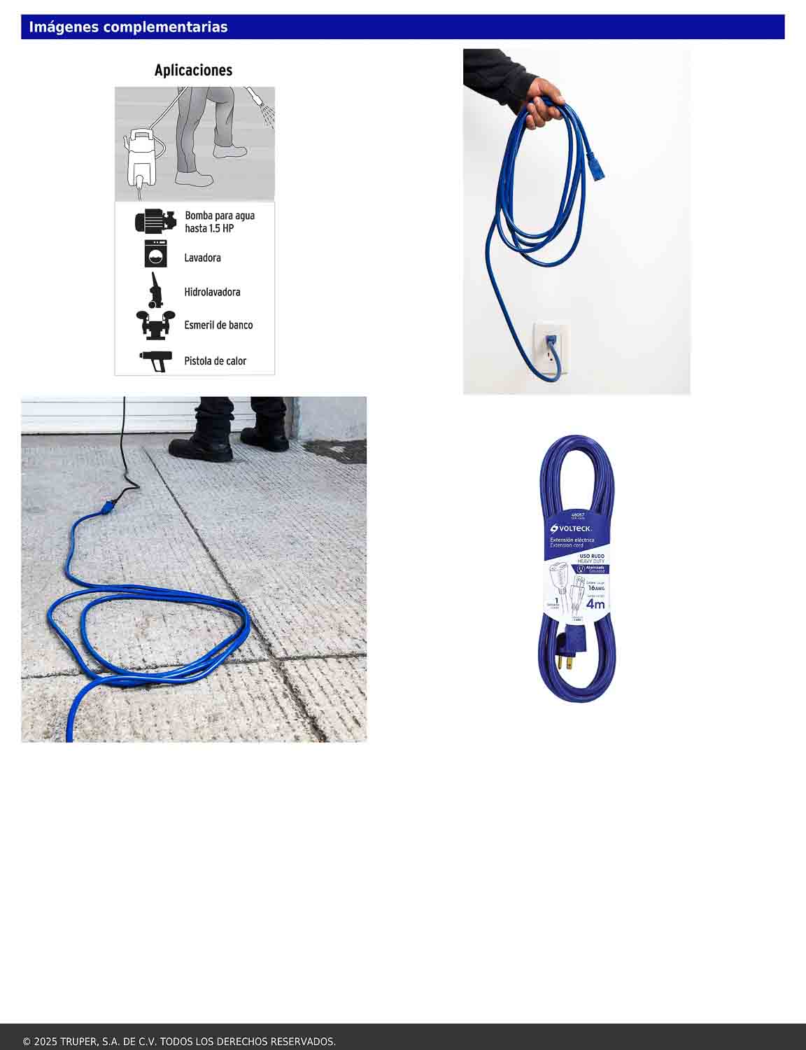 Extensión de uso rudo aterrizada 4 m 3x16 AWG