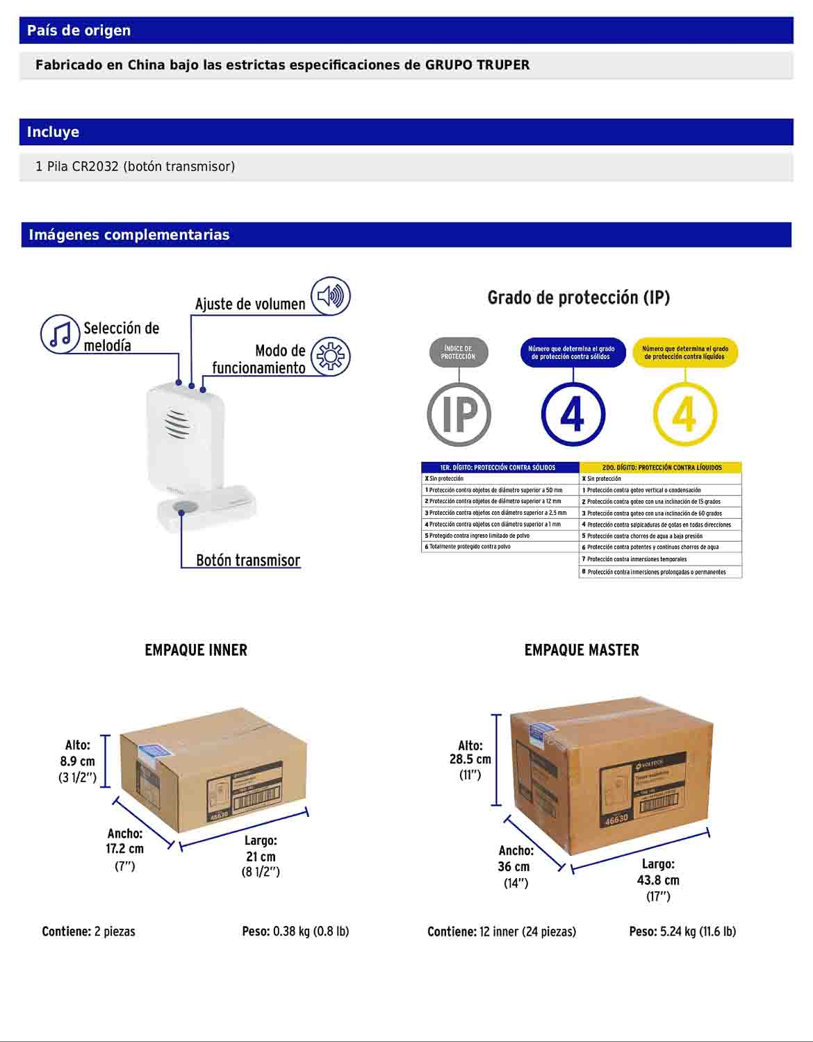 Timbre inalámbrico de pilas con 36 tonos