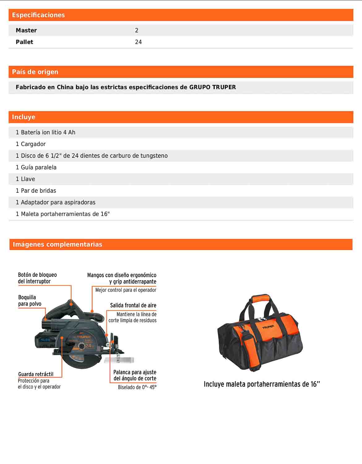 Sierra circular inalámbrica de 6-1/2 in con batería 20 V