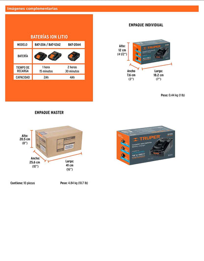Cargador de baterías de ion litio de 12 y 20 V