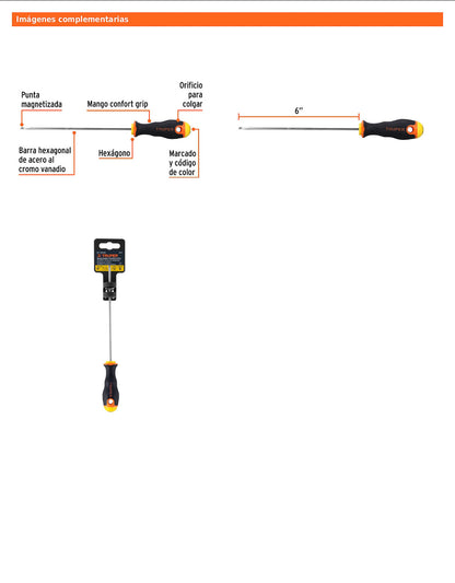 Desarmador cabinet de 1/8 con barra de 15.24 cm y mango Comfort Grip