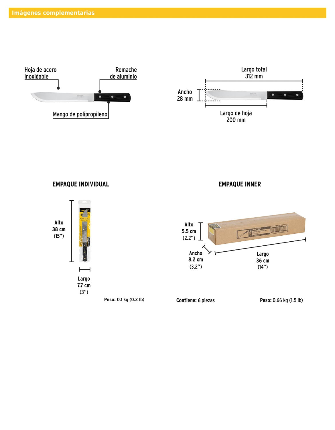 Cuchillo cebollero de 8 pulgadas con mango de polipropileno
