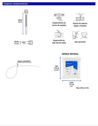Bolsa con 1000 cinchos plásticos 40 lb 200 x 3.5 mm natural