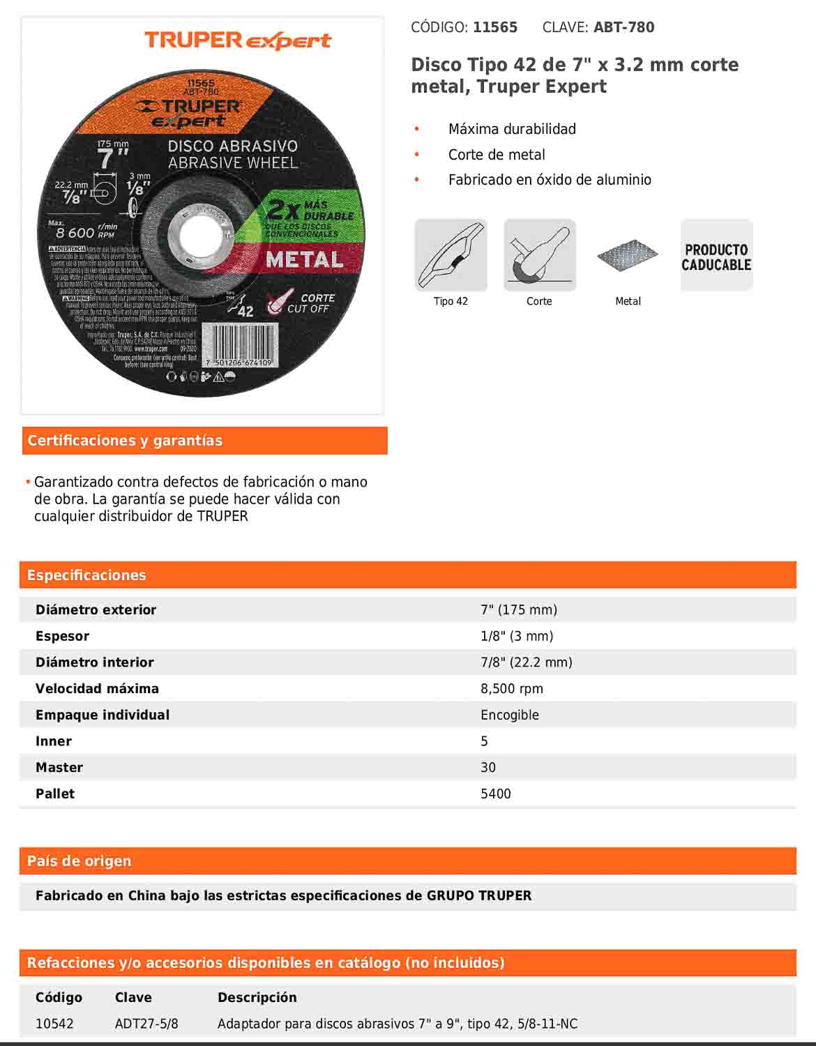 Disco de corte para metal de 7 pulgadas con espesor de 3 mm