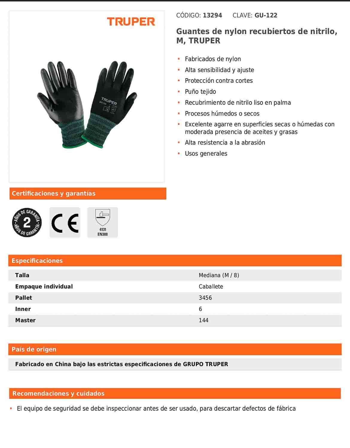 Guantes de nylon recubiertos de nitrilo mediano