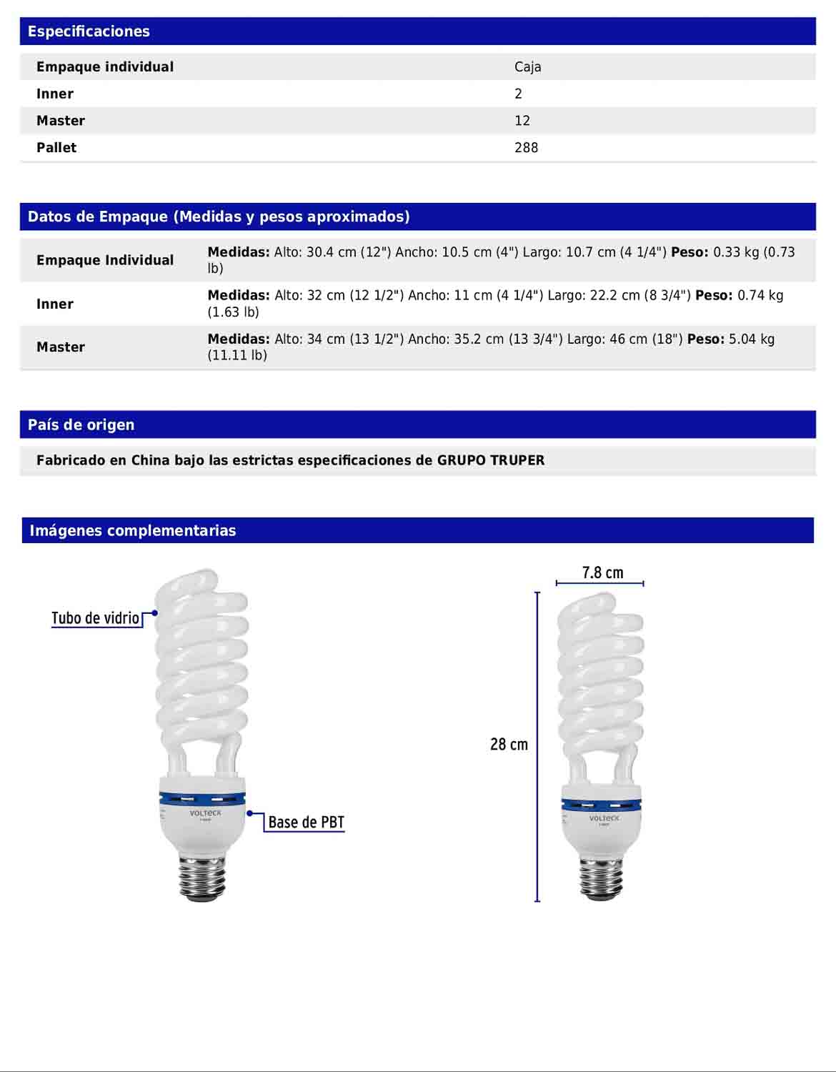 Lámpara espiral de 65 W con base E39 y luz de día