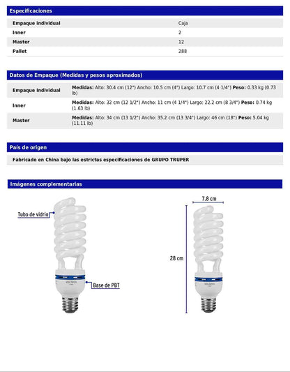 Lámpara espiral de 65 W con base E39 y luz de día